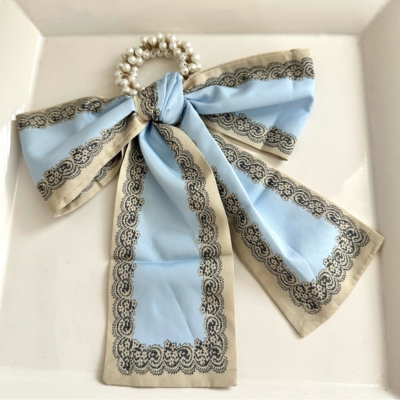 Pearl Large Bow Ribbon Scarf Streamer Hair Tie NEW - Picture 4 of 9